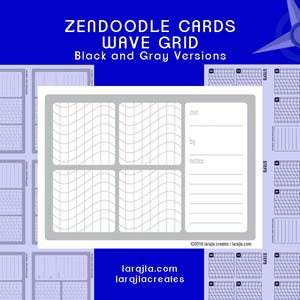 Zendoodle Design Card Printable with Wave Grid, 4-Step Design, 2.5” x 3.5” Cards, Gray and Black, DIY Craft