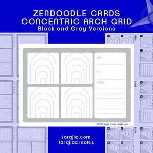 Zendoodle Design Card Printable with Concentric Arch Grid, 4-Step Design, 2.5” x 3.5” Cards, Gray and Black, DIY Craft