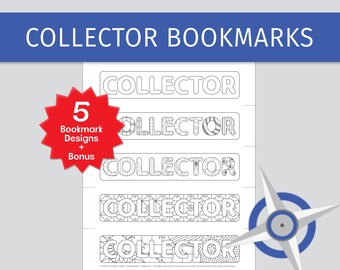Collector Zendoodle Bookmarks, 5 designs, 8.25” x 2.18” coloring bookmarks, black, DIY