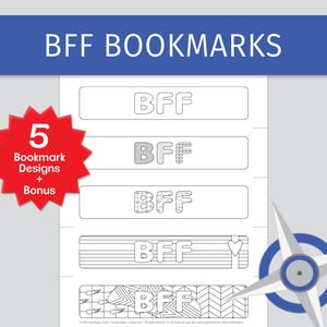 BFF Zendoodle Bookmarks, 5 designs, 8.25” x 2.18” coloring bookmarks, black, DIY