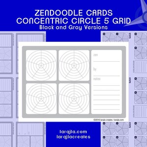 Zendoodle Design Card Printable with Concentric Circle,  4-Step Design, 2.5” x 3.5” Cards, Gray and Black, DIY Craft