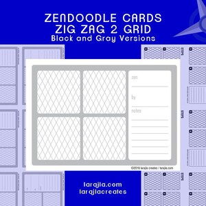 Zendoodle Design Card Printable with Zig Zag Grid (version 2), 4-Step Design, 2.5” x 3.5” Cards, Gray and Black, DIY Craft