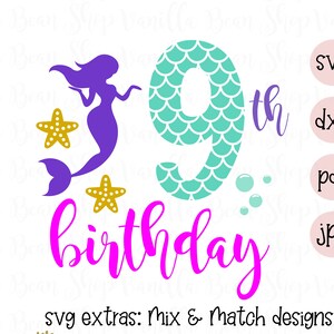mermaid 9th birthday svg | 9th birthday printable | mermaid 9th birthday | mermaid birthday svg |  mermaid numbers | mermaid party