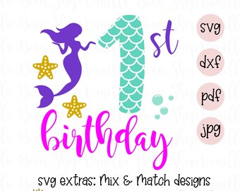 sirena primo compleanno SVG / sirena 1° compleanno stampabile / sirena 1° compleanno / compleanno sirena SVG / numeri sirena / festa sirena