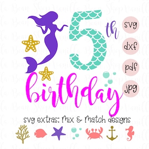 mermaid 5th birthday svg | 5th birthday printable | mermaid 5th birthday | mermaid birthday svg |  mermaid numbers | mermaid party
