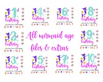compleanno sirena svg numeri di sirena svg età sirena svg compleanno di sirena stampabili sirena compleanno tagliare i file compleanno sirena