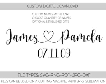 namenssvg | PaarNamen mit Herz svg | Hochzeitsgeschenk svg | Jubiläumssvg | Namen mit Herz | name svg-png-pdf-jpg