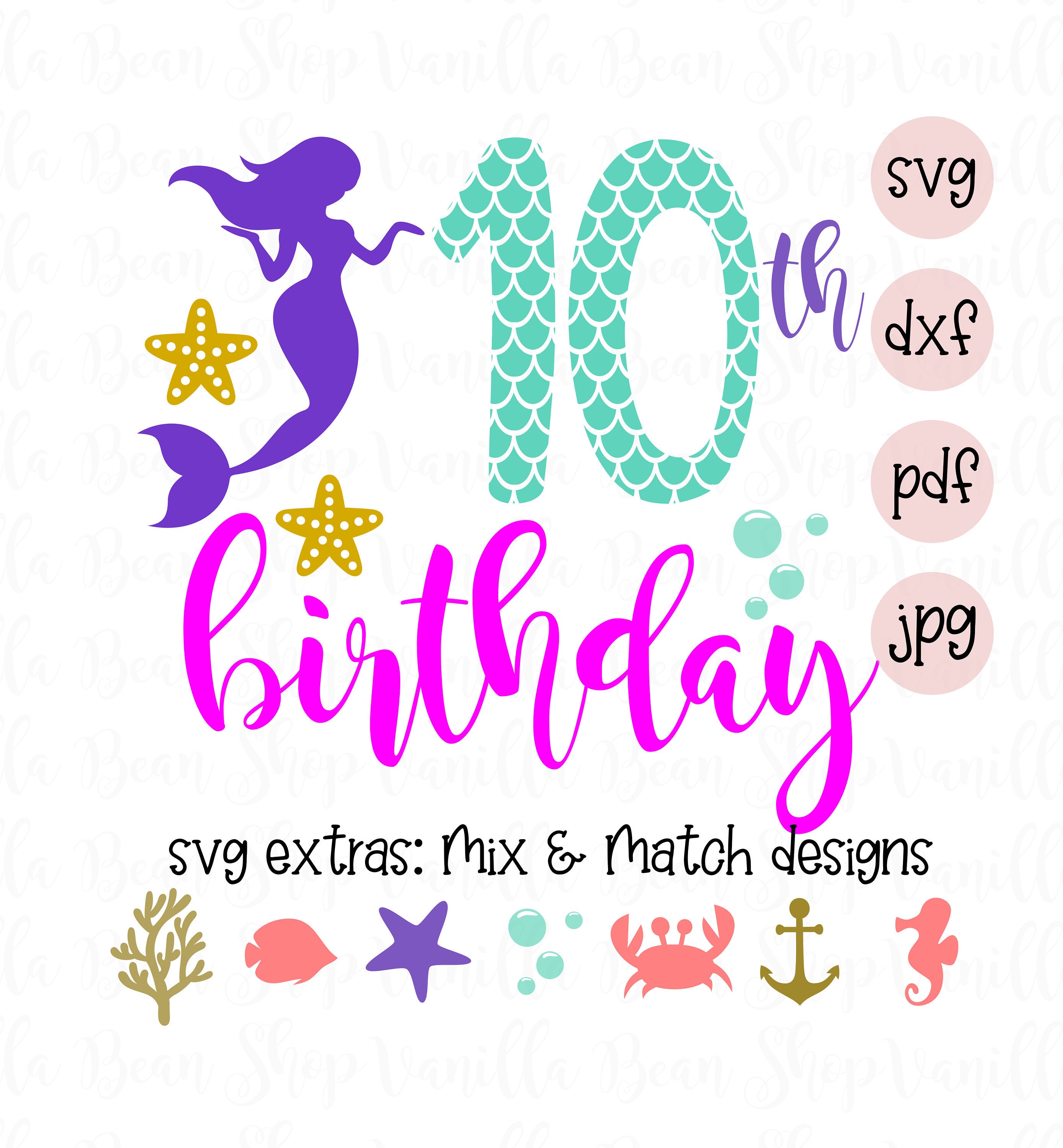 Download Mermaid 10th Birthday Svg 10th Birthday Printable Mermaid Etsy