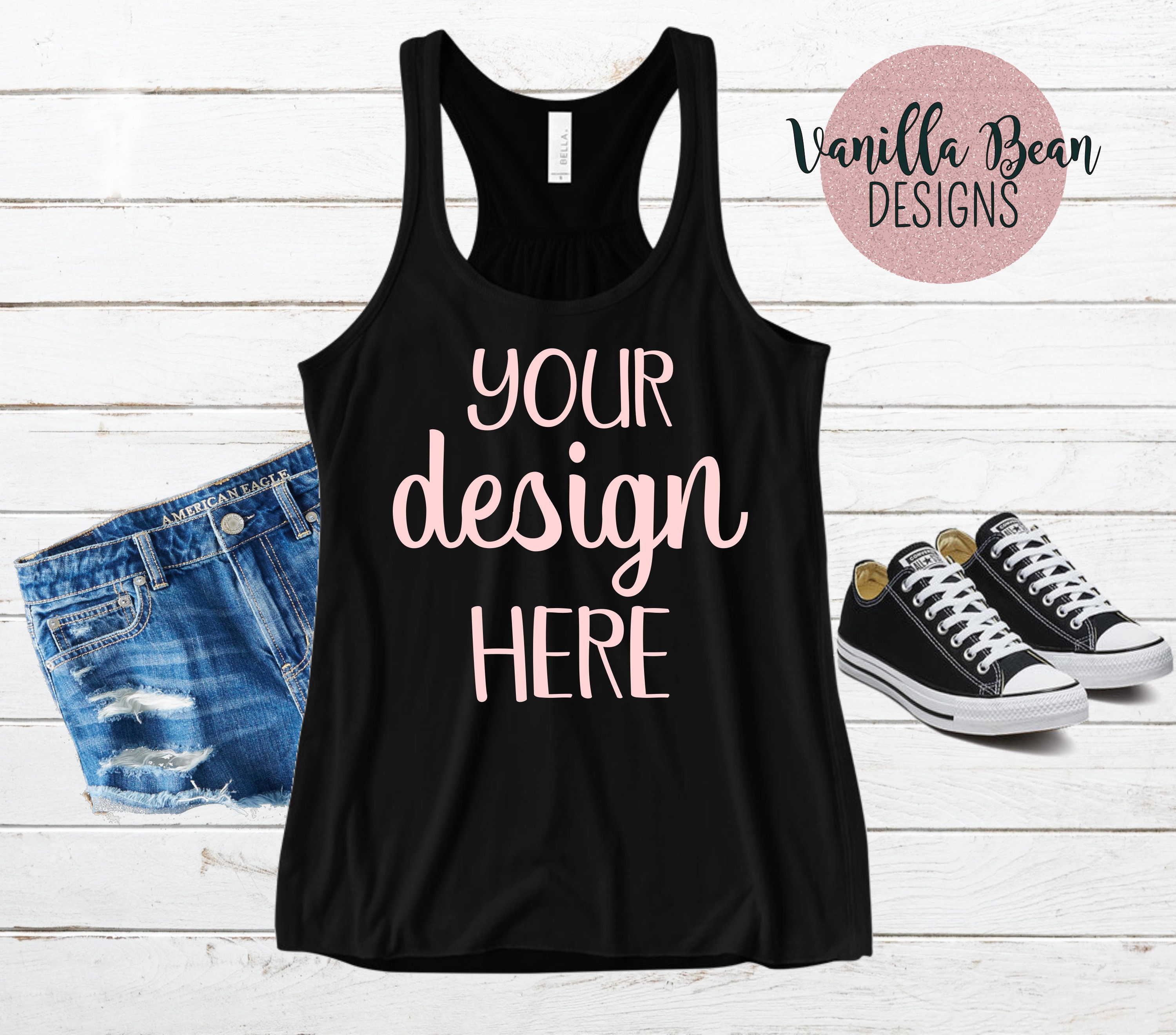 Download Bella Canvas Flat Lay Black Tank Top Mockup