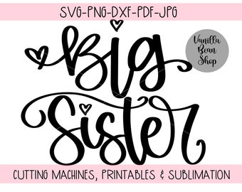 große Schwester svg | png | jpg | pdf | dxf, große Schwester Datei | große Schwester Sublimationsdatei | Geschwister svg | große Schwester kursive svg
