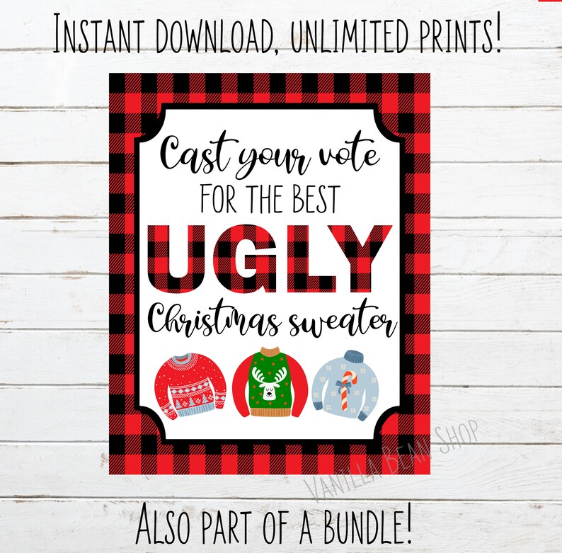 Ugly Sweater Party Voting || Ugly Christmas Sweater Party Printables ...