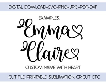 prénom personnalisé avec coeur queue svg | fichier de coupe de nom personnalisé | calligraphie personnalisée | nom personnalisé png | nom personnalisé | cursive de nom personnalisée |