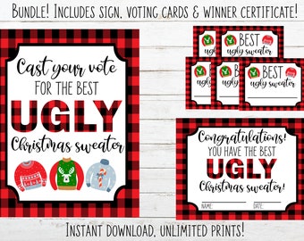 ugly sweater party voting || ugly christmas sweater party printables | tacky christmas sweater party | printable ugly sweater party sign |