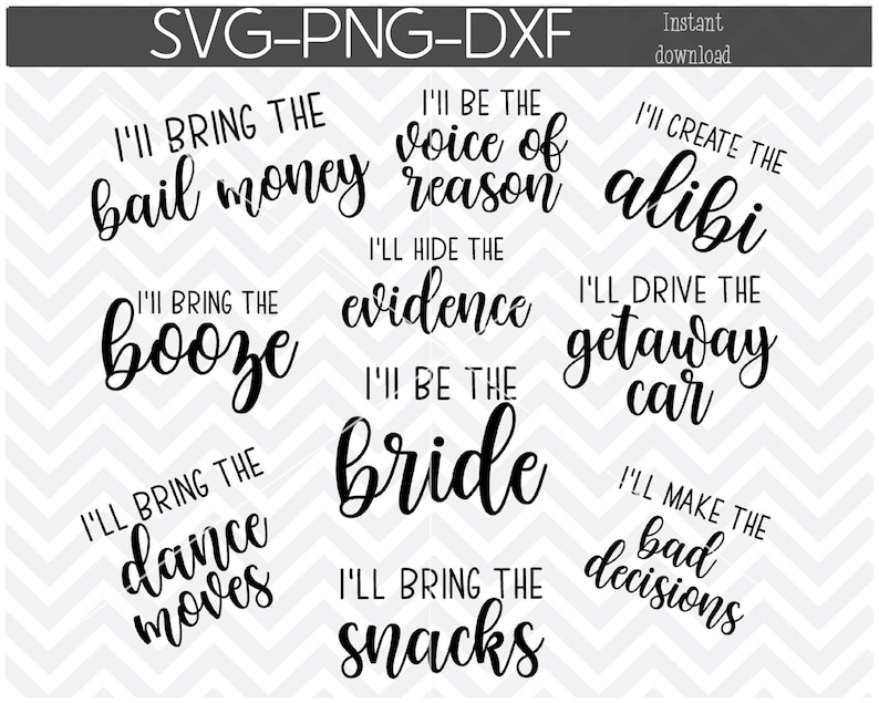 i'll be the bride svg, bridal party bundle svg, bachelorette party bundle svg, bridal party svg, wedding party svg, i'll bring the booze svg image 1