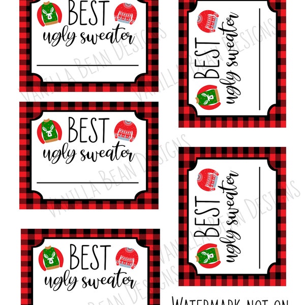 ugly sweater voting cards | ugly christmas sweater voting ballots | tacky christmas sweater voting cards | printable ugly christmas sweater