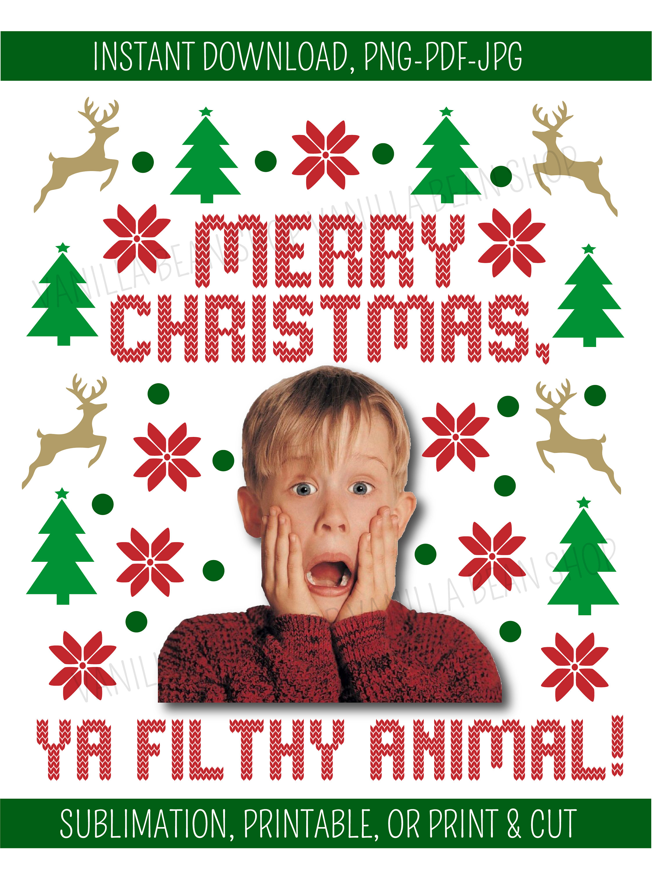 Merry Christmas Ya Filthy Animal Png Ugly Sweater Png Home - Etsy