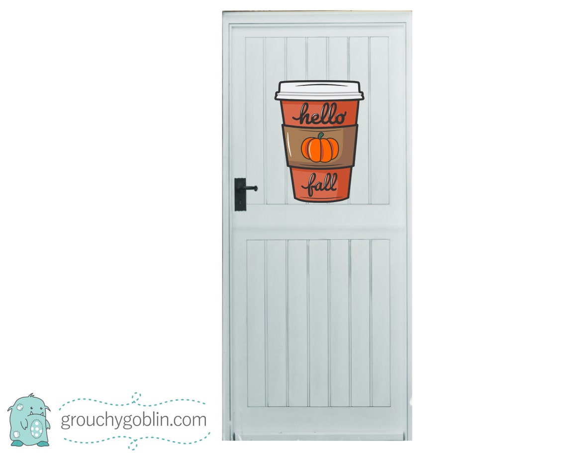 Hello Fall Door Hanger Fall Coffee Cup Door Hanger Printable Etsy