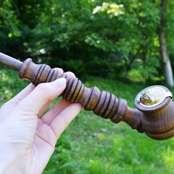 Pipa de tabaco de nogal hecha a mano, pipa de madera para fumar, pipa única, pipa churchwarden, pipa de mago