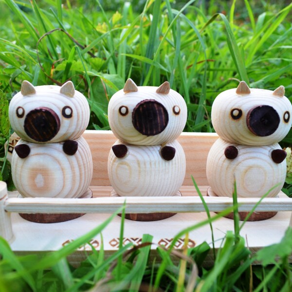 Pigs wooden salt and pepper shaker handmade of wood wooden cellar box grinder mill set shaker grinder pig figure figurine miniature