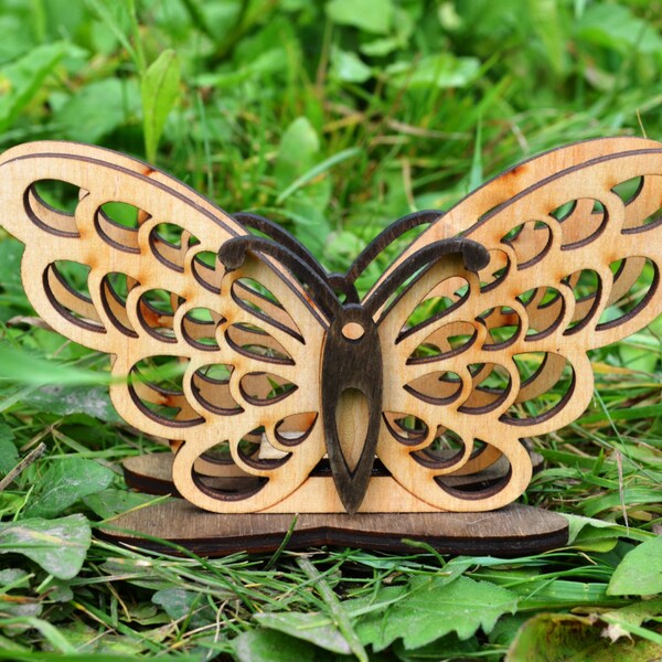 Servilletero de madera en forma de mariposa servilletas servilleta cisne escultura figura figurita miniatura utensilio hecho de madera rústico