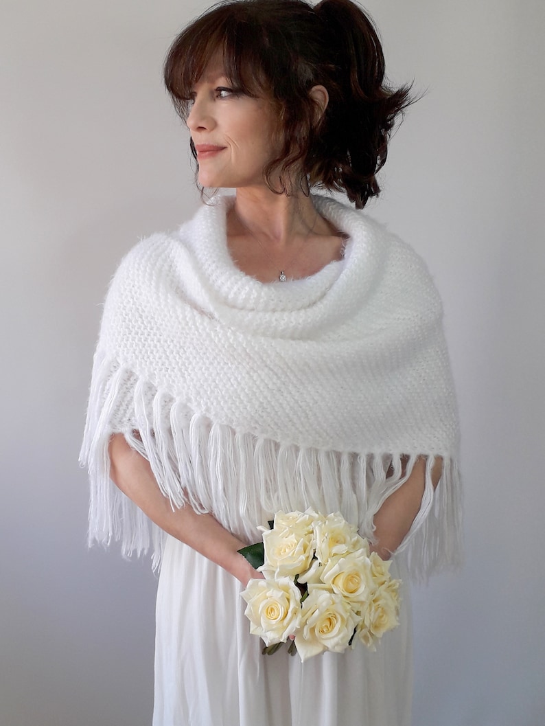 Winter Wedding Shawl Bridal Cover Up White Mohair Wrap Etsy