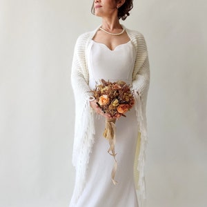 Ivory Mohair Wedding Shawl: Cream Fringed Bridal Wrap