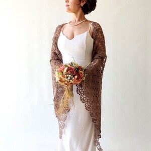 Taupe Mohair Lace Shawl: Mocha Wedding Wrap