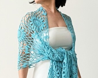 Chal de algodón azul espuma de mar, chal de verano estilo bohemio para la noche, bufanda rectangular con flecos