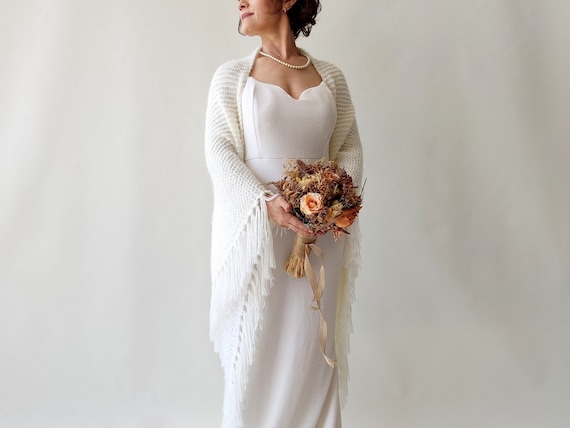 Cream Wedding Shawl Ivory Evening Wrap Fall Winter Wedding Bridal Cover Up Fuzzy Scarf Bridesmaid Gift Mother of the Bride Fringed Etsy