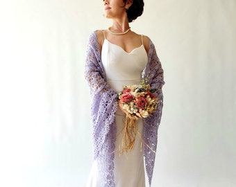 Lilac shawl, lavender wedding wrap, pale purple scarf, mohair cover up, bridal wrap, lace evening shawl, fall winter wedding, gift for her