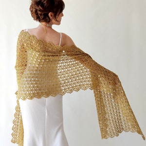 Gold glitter stole, sparkly evening shawl, shiny wrap, bridal wedding cover up, mother of bride, gift for her, lacy rectangular scarf