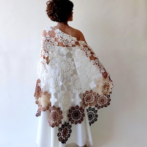 Ivory Mohair Wedding Shawl: Beige Brown Lace Bridal Wrap