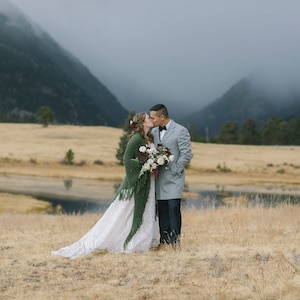 Wedding shawl, olive knitted wrap, bridal cover up, green wool shawl, fall winter wedding, bridesmaid gift, warm, fringed, mohair