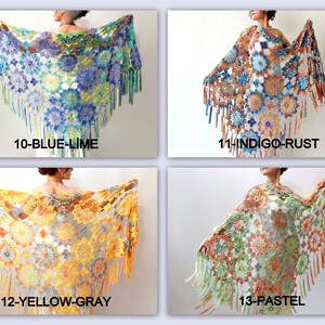 Blue boho shawl, lacy evening wrap, handmade fringed scarf image 9