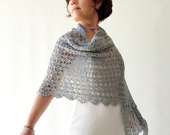 Silber metallic Abend Stola, gehäkelte Rechteck Stola, gehäkelter Glitzer Schal
