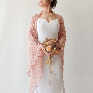 Dusty rose shawl, blush wedding wrap, pale pink cover up, mohair scarf, lace evening shawl, fall winter wedding, triangular