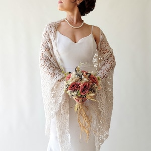 Soft Beige Mohair Shawl: Lacy Wedding Wrap