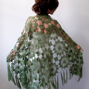 Green cotton shawl, apple evening scarf, boho wedding wrap, summer cover up, gift for her, lacy bridal shawl, handmade