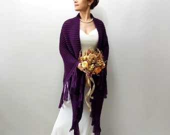 Plum purple shawl, aubergine wrap, eggplant mohair wool stole, violet bridal cover up, fall winter wedding, bridesmaid gift, bride, boho