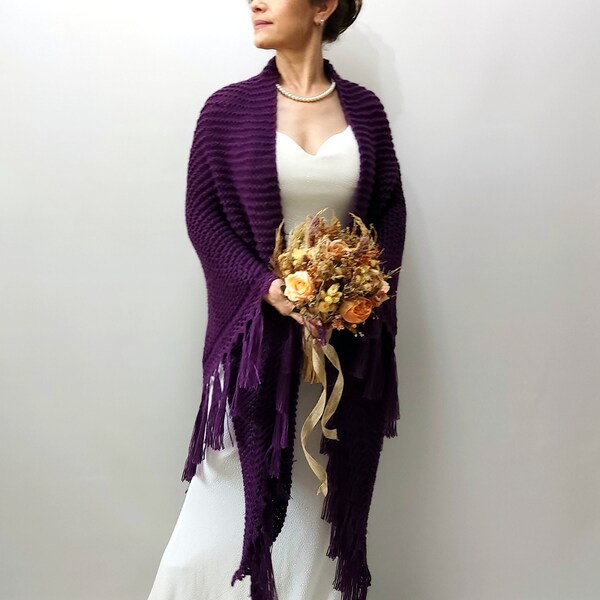 Plum purple shawl, aubergine wrap, eggplant mohair wool stole, violet bridal cover up, fall winter wedding, bridesmaid gift, bride, boho