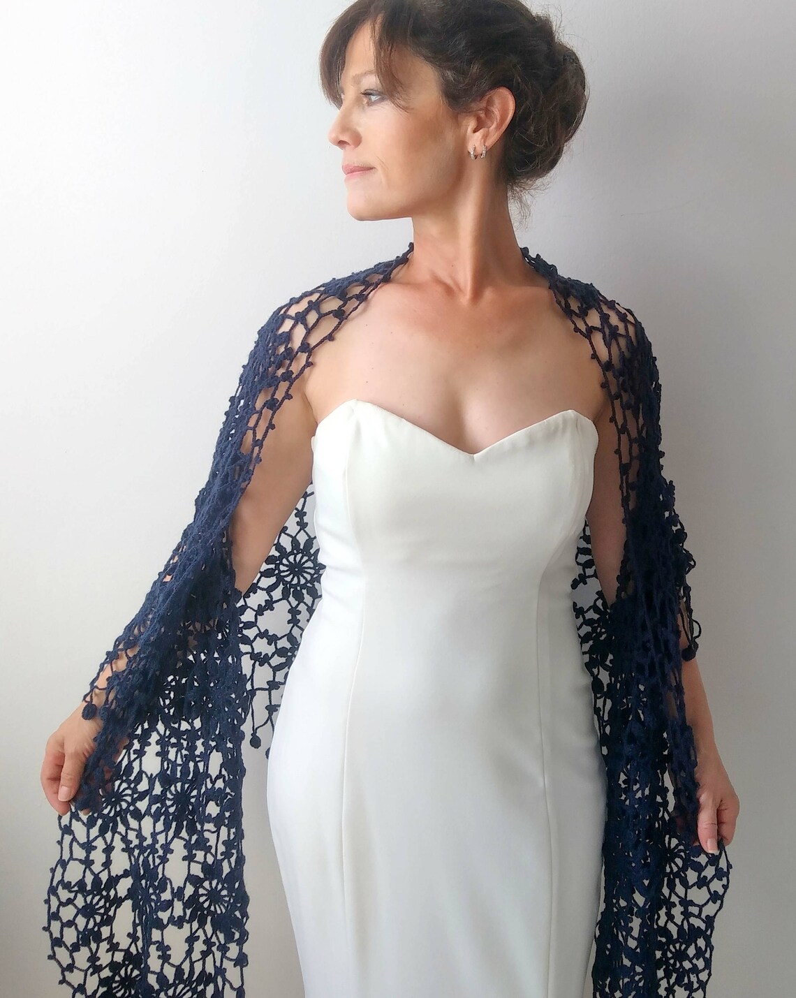 Navy blue shawl evening wrap bridal cover up lace wedding Etsy