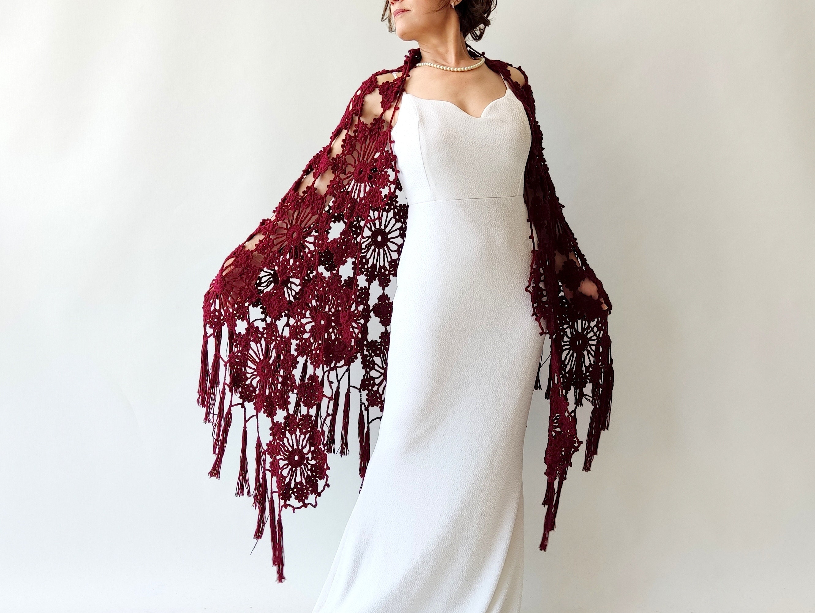 Crochet Burgundy Shawl UK - Main Image