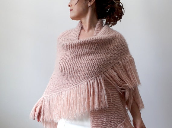Dusty Rose Shawl, Blush Evening Wrap, Fall Winter Wedding, Bridal