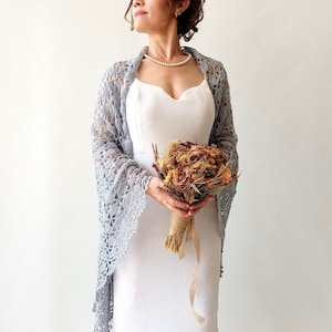Gray Mohair Lace Shawl: Bridal Wedding Wrap