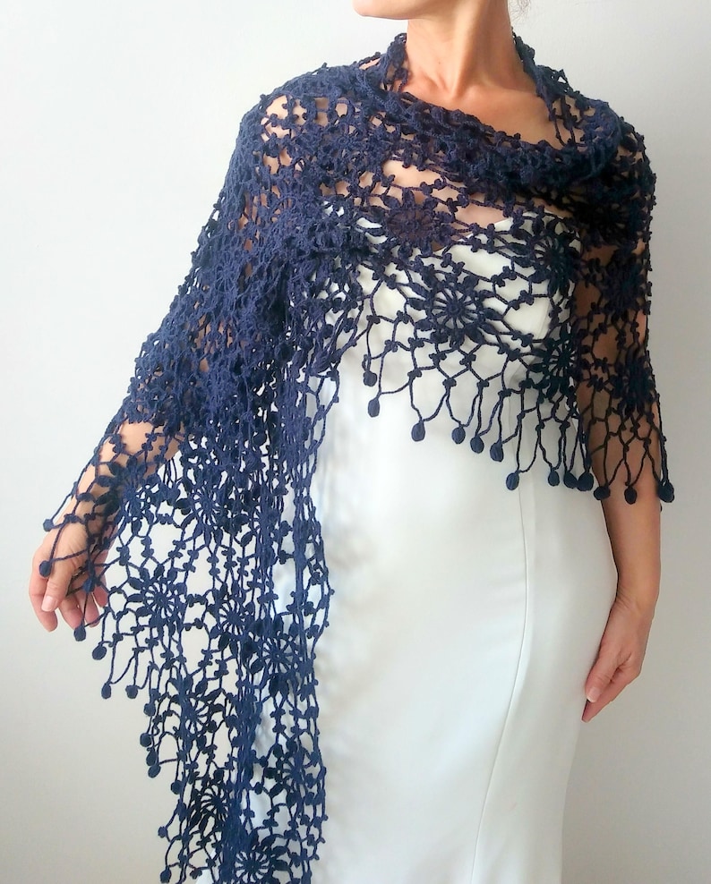 Navy blue shawl evening wrap bridal cover up lace wedding Etsy