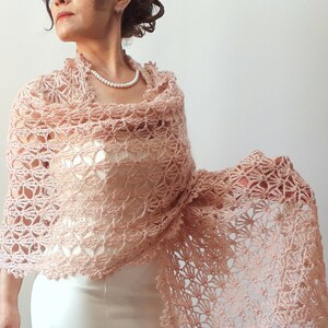 Dusty Rose Crochet Lace Shawl: Mohair Blend Bridal Wrap