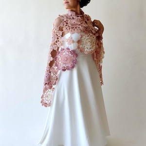 Rose mohair shawl, blush evening wrap, pink bridal cover up, bridesmaid gift