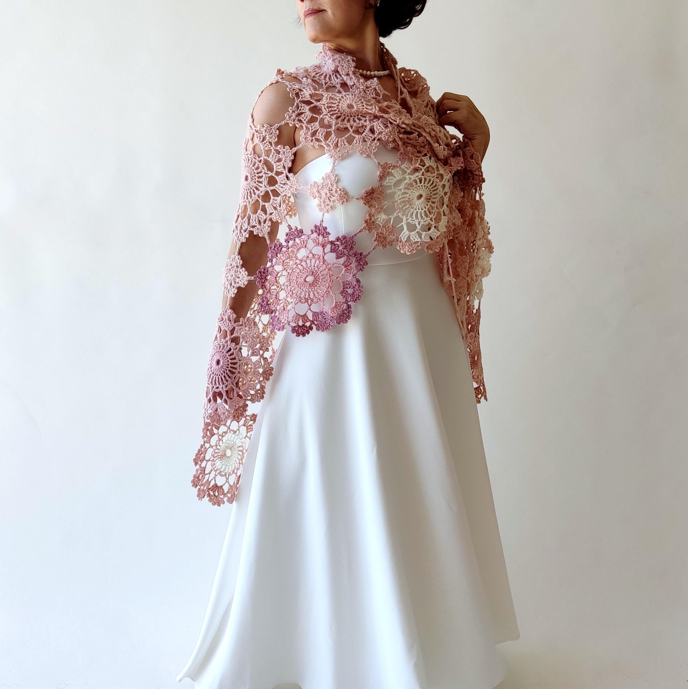 Rose Wedding Shawl, Blush Evening Wrap, Pink Bridal Cover Up