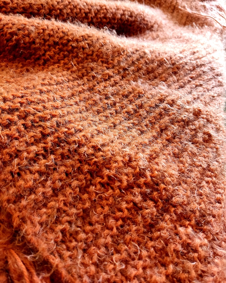 Burnt Orange mohair evening shawl, rust bridal wedding wrap, handmade wool scarf image 7