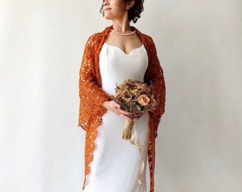 Burnt orange shawl, mohair wedding wrap, bridal cover up, lace evening shawl, mother of bride, bridesmaid gift, fall winter wedding